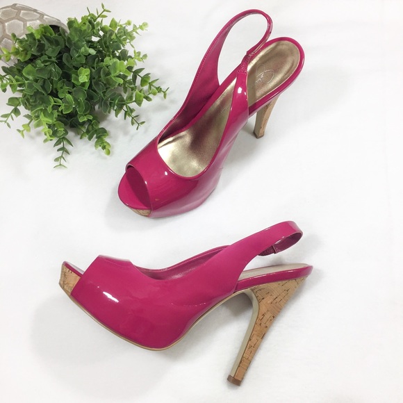 Jessica Simpson Shoes - Jessica Simpson Patent Cork Platform Peep Toe Heel